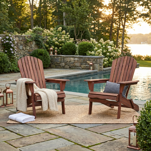 Folding Adirondack Chair Set of 2 | Solid Wood Outdoor Patio Chairs | Backyard, Deck, Fire Pit