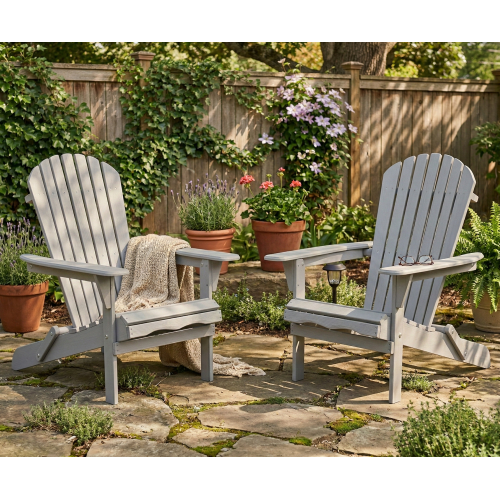 Folding Adirondack Chair Set of 2 | Solid Wood Outdoor Patio Chairs | Backyard, Deck, Fire Pit