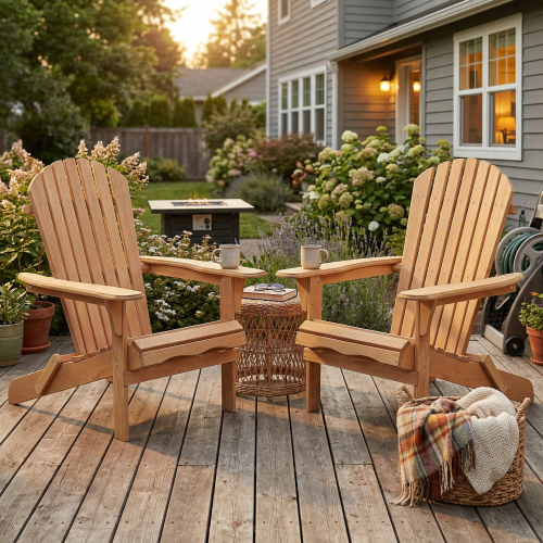 Folding Adirondack Chair Set of 2 | Solid Wood Outdoor Patio Chairs | Backyard, Deck, Fire Pit