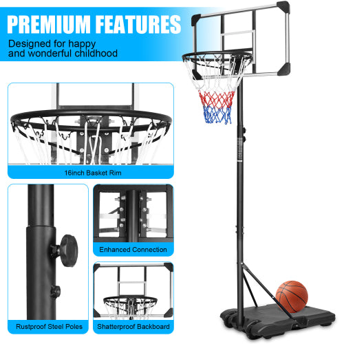 Portable Basketball Goal System with Height Adjustable 5.6 to 7FT, 28 Inch Backboard for Indoor Outdoor Use