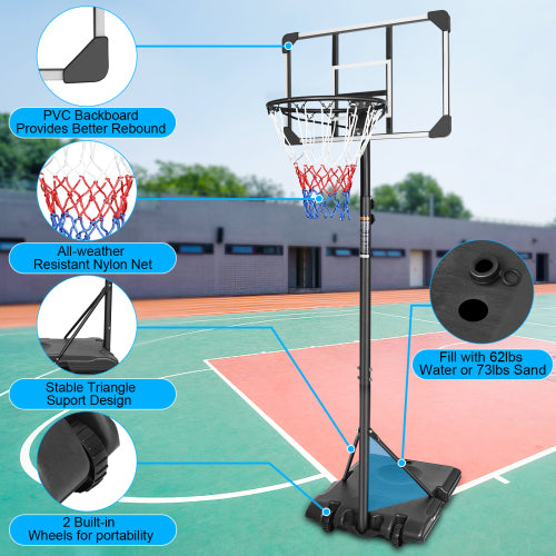 Portable Basketball Goal System with Height Adjustable 5.6 to 7FT, 28 Inch Backboard for Indoor Outdoor Use