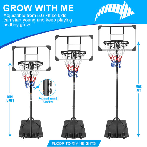 Portable Basketball Goal System with Height Adjustable 5.6 to 7FT, 28 Inch Backboard for Indoor Outdoor Use