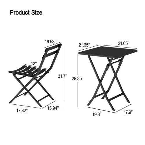 3-Piece Folding Bistro Set - Outdoor Patio Table & Chairs for Balcony & Small Spaces