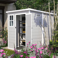 6x6 FT Outdoor Storage Shed - Waterproof Resin Tool Shed with Floor, Window & Lockable Doors