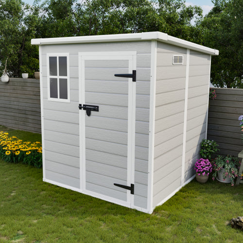 6x6 FT Outdoor Storage Shed - Waterproof Resin Tool Shed with Floor, Window & Lockable Doors
