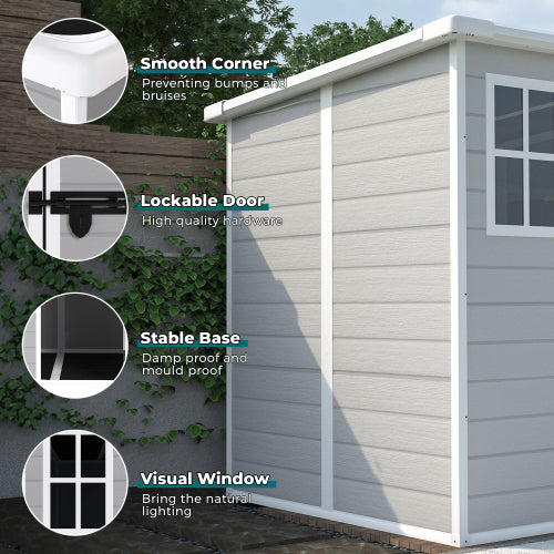 6x6 FT Outdoor Storage Shed - Waterproof Resin Tool Shed with Floor, Window & Lockable Doors