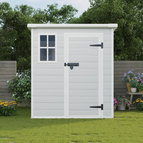 6x6 FT Outdoor Storage Shed - Waterproof Resin Tool Shed with Floor, Window & Lockable Doors