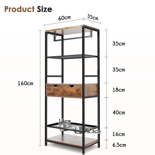 Dog Feeding Station with 3 Height Adjustable Raised Bowls | Storage Shelves, Drawer & Hooks | Furniture-Style Pet Feeder for Large Medium Dogs & Cats | Black + Vintage