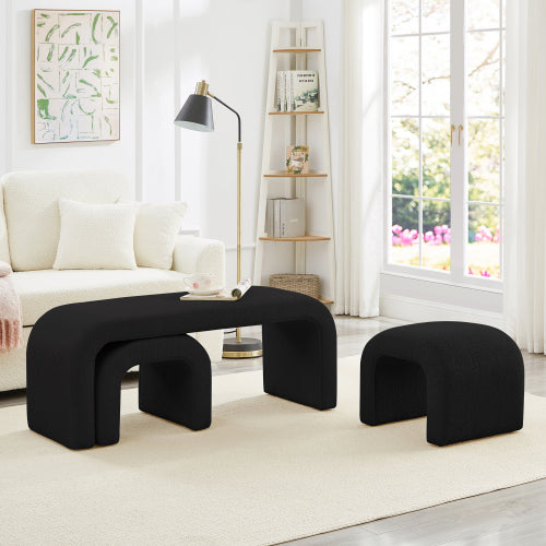 Set of 3 Teddy Ottoman Benches - Modern U-Shaped Entryway & Bedroom Seating (44" + 18")