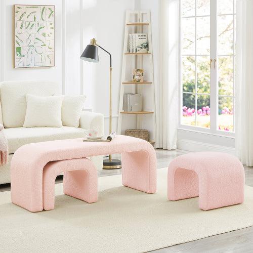 Set of 3 Teddy Ottoman Benches - Modern U-Shaped Entryway & Bedroom Seating (44" + 18")