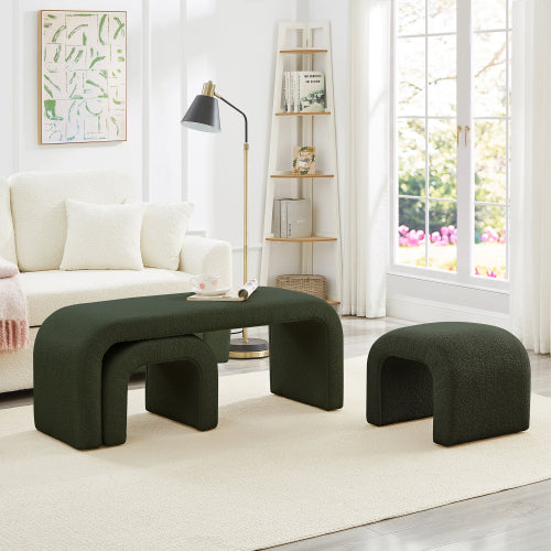 Set of 3 Teddy Ottoman Benches - Modern U-Shaped Entryway & Bedroom Seating (44" + 18")