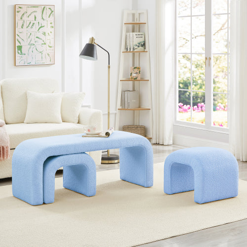 Set of 3 Teddy Ottoman Benches - Modern U-Shaped Entryway & Bedroom Seating (44" + 18")