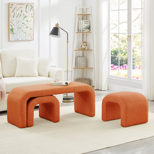 Set of 3 Teddy Ottoman Benches - Modern U-Shaped Entryway & Bedroom Seating (44" + 18")