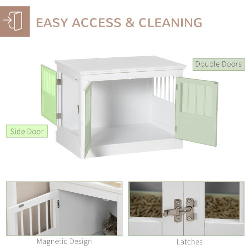 Dog Crate End Table with Triple Magnetic Doors | Wooden Indoor Puppy Kennel for Small Dogs, White