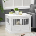 Dog Crate End Table with Triple Magnetic Doors | Wooden Indoor Puppy Kennel for Small Dogs, White