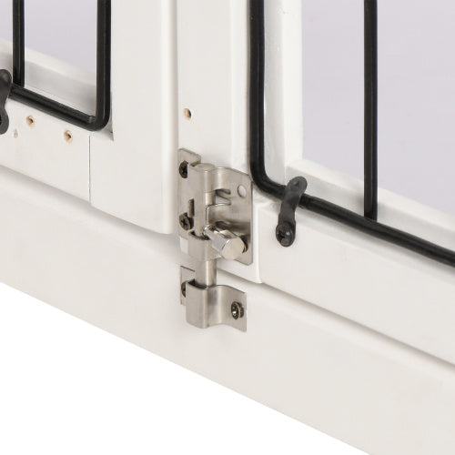 Dog Crate Furniture with French Doors & Arched Windows | Indoor Puppy Kennel End Table for Small Dogs, Pure White