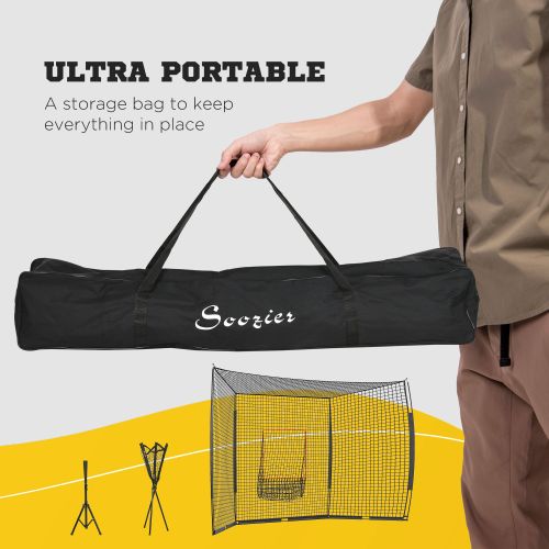 Soozier Baseball Net - Practical Ball Caddy Holds 120 Baseballs Triangle Stability