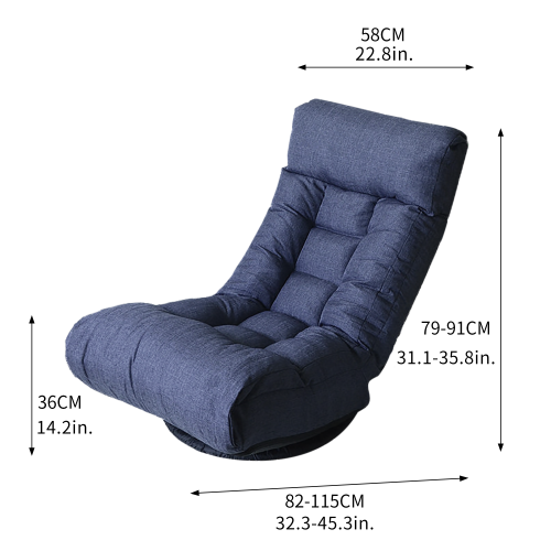 Japanese Floor Reclining Chair | 14-Level Adjustable Back, 360° Swivel Base & Spring Seat | Folding Tatami Lazy Sofa for Living Room & Bedroom, Navy