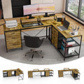 L-Shaped Computer Desk with Power Outlets & USB-C - 114" Industrial Corner Desk with Storage Drawers