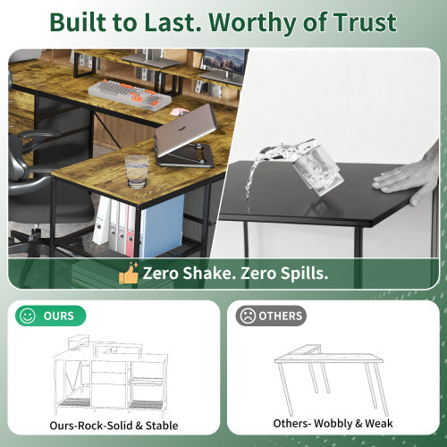 L-Shaped Computer Desk with Power Outlets & USB-C - 114" Industrial Corner Desk with Storage Drawers