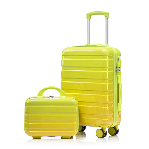 14"/20" 2 pcs/set in PC Spinner Wheel Luggage, Carry on Suitcase, With Gradient Color and Combination Lock(Blue+Red)