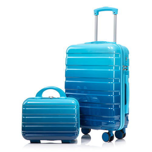 14"/20" 2 pcs/set in PC Spinner Wheel Luggage, Carry on Suitcase, With Gradient Color and Combination Lock(Blue+Red)