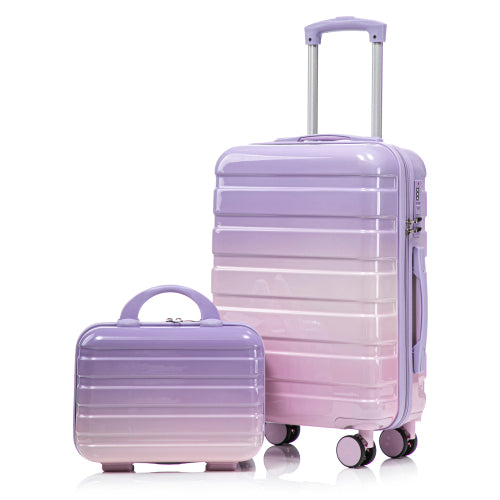 14"/20" 2 pcs/set in PC Spinner Wheel Luggage, Carry on Suitcase, With Gradient Color and Combination Lock(Blue+Red)