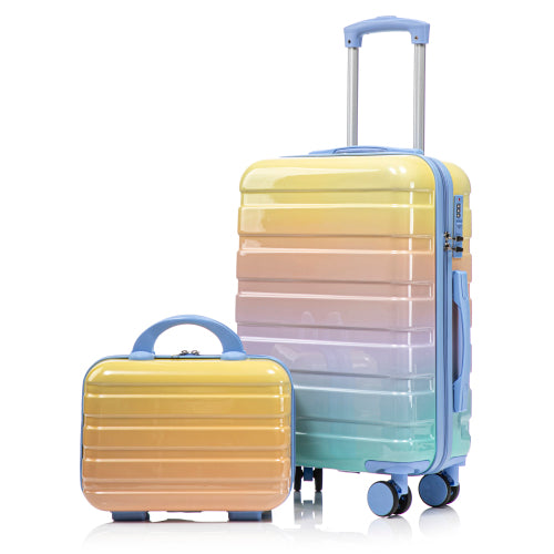 14"/20" 2 pcs/set in PC Spinner Wheel Luggage, Carry on Suitcase, With Gradient Color and Combination Lock(Blue+Red)