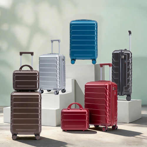 2-Piece ABS Spinner Luggage Set with Cosmetic Case & Combination Lock (Brown)