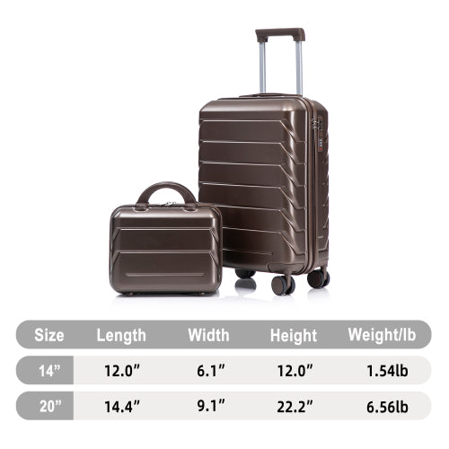 2-Piece ABS Spinner Luggage Set with Cosmetic Case & Combination Lock (Brown)