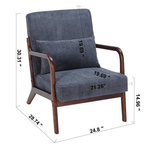 Mid-Century Modern Accent Chair with Pillow - Upholstered Armchair