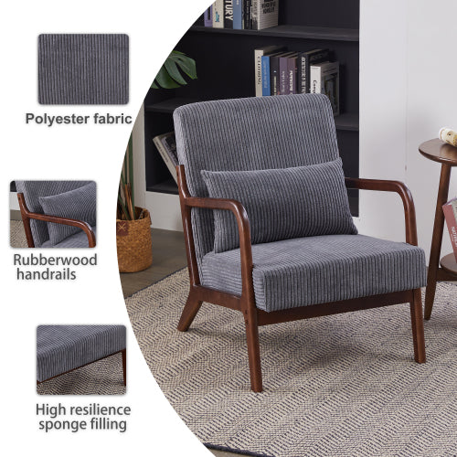 Mid-Century Modern Accent Chair with Pillow - Upholstered Armchair