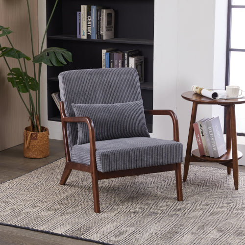 Mid-Century Modern Accent Chair with Pillow - Upholstered Armchair