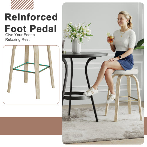 Beige Swivel Bar Stools, Set of 2 – 30-Inch Backless Seating