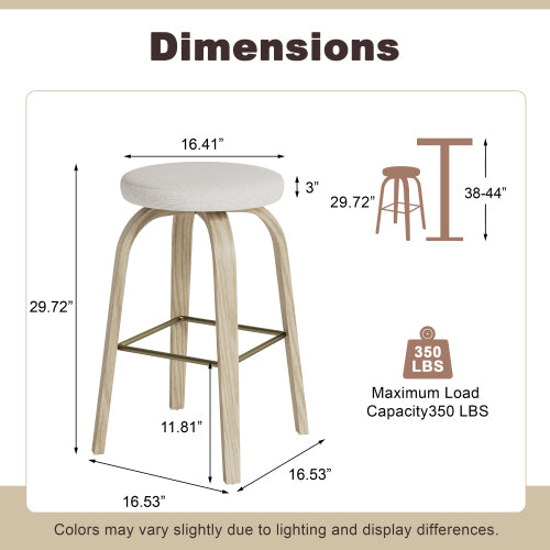Beige Swivel Bar Stools, Set of 2 – 30-Inch Backless Seating