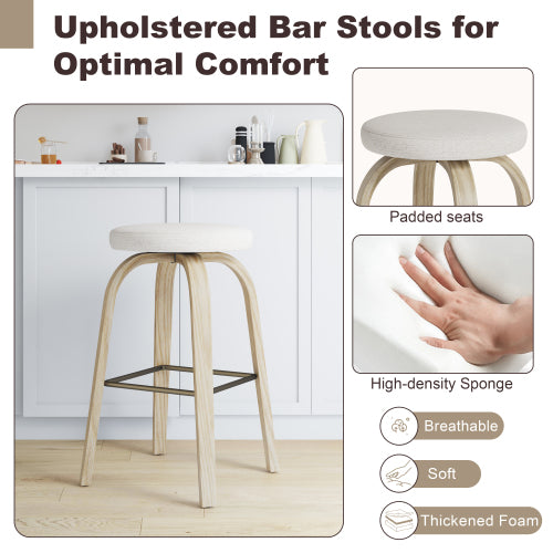 Beige Swivel Bar Stools, Set of 2 – 30-Inch Backless Seating