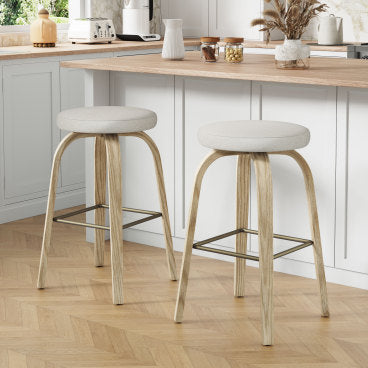 Beige Swivel Bar Stools, Set of 2 – 30-Inch Backless Seating