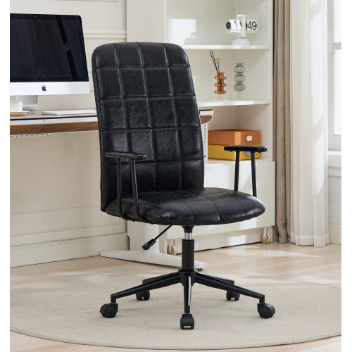 High-Back PU Leather Office Chair | 360° Swivel, Adjustable Height, Foam Cushion & Armrests | Ergonomic Desk Chair for Home & Office, Brown/Black