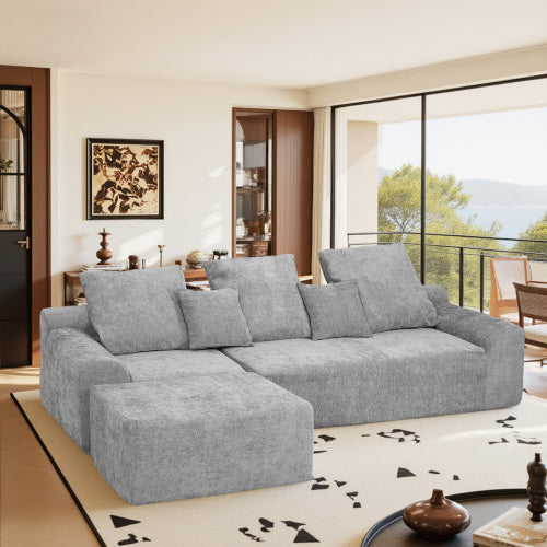111.2" Modern L-Shaped Sectional Sofa - Grey Chenille Modular Couch
