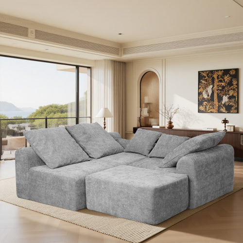 111.2" Modern L-Shaped Sectional Sofa - Grey Chenille Modular Couch