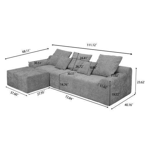 111.2" Modern L-Shaped Sectional Sofa - Grey Chenille Modular Couch