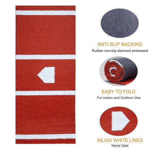 Baseball Batting Mat - Anti-Slip Backing Easy to Fold Inlaid White Lines