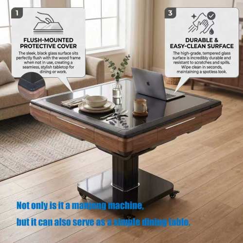 Foldable Ultra-Thin Automatic Mahjong Table with Wheels — Chinese & American Style, 2 Tile Sets + Cover