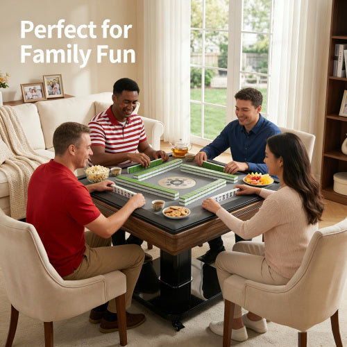 Foldable Ultra-Thin Automatic Mahjong Table with Wheels — Chinese & American Style, 2 Tile Sets + Cover