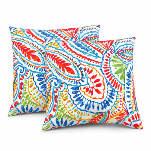 Outdoor Throw Pillows Set of 2 | 18x18 Waterproof & Fade-Resistant Patio Cushions for Garden, Porch & Poolside, Paisley Red