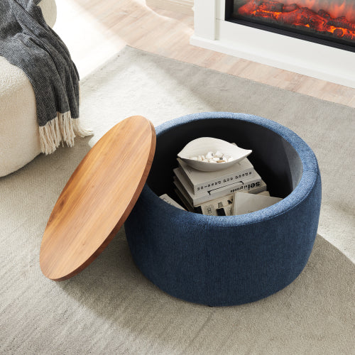 Round Storage Ottoman 2-in-1 | End Table & Ottoman with Storage | 25.5"