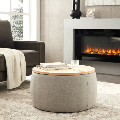 Round Storage Ottoman 2-in-1 | End Table & Ottoman with Storage | 25.5"