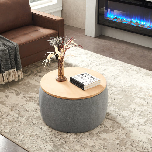 Round Storage Ottoman 2-in-1 | End Table & Ottoman with Storage | 25.5"