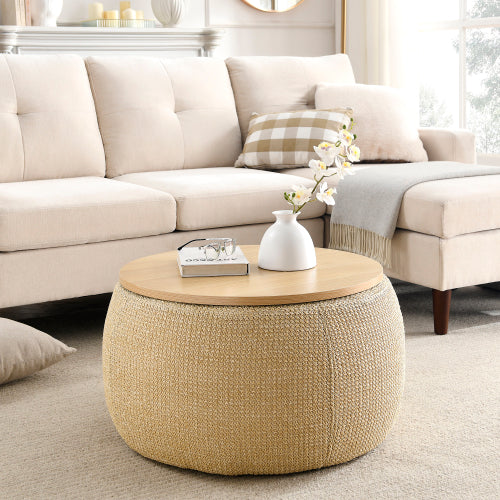 Round Storage Ottoman 2-in-1 | End Table & Ottoman with Storage | 25.5"