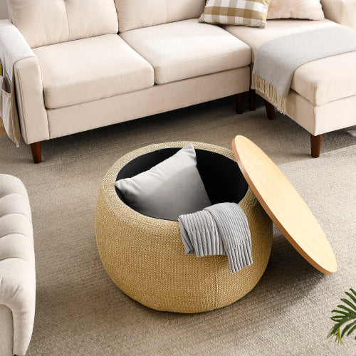 Round Storage Ottoman 2-in-1 | End Table & Ottoman with Storage | 25.5"